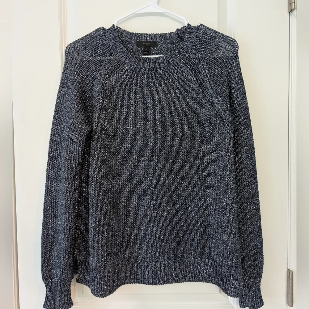 J. Crew, Women's Size Medium, Metallic Side Split Sweater, Blue/Gray